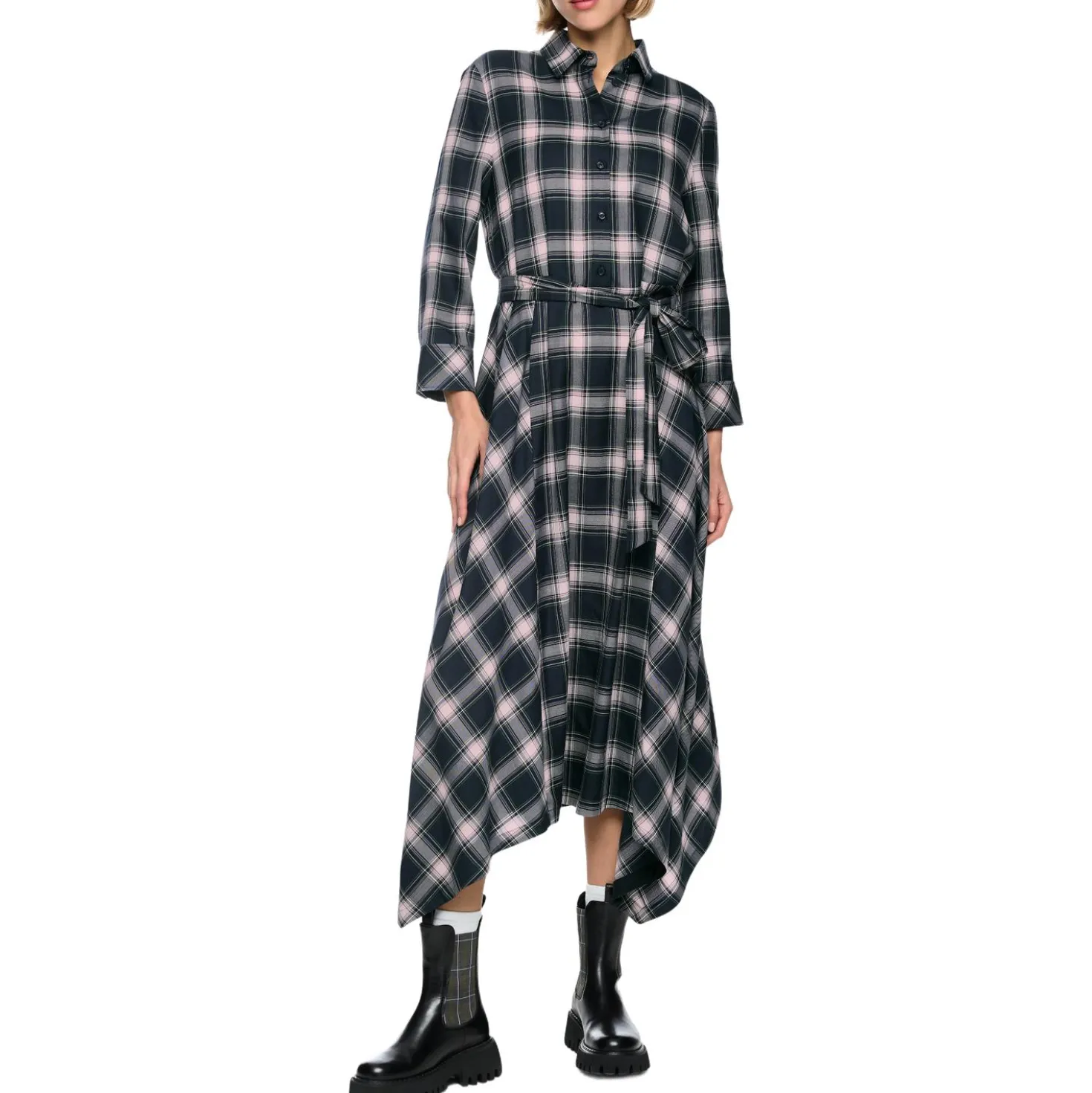 Karo-hemdkleid mit bindegürtel