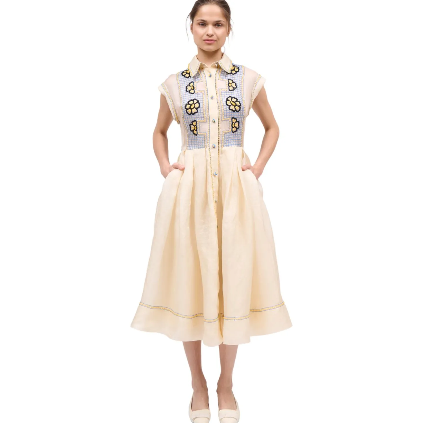 Midi-Kleid mit Gingham-Oberteil